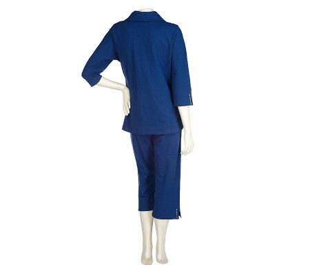 Sport Savvy Stretch French Terry Jacket & Crop Pant Set w/Stud