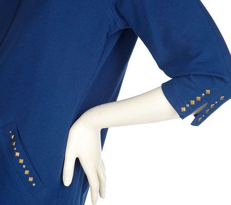 Sport Savvy Stretch French Terry Jacket & Crop Pant Set w/Stud