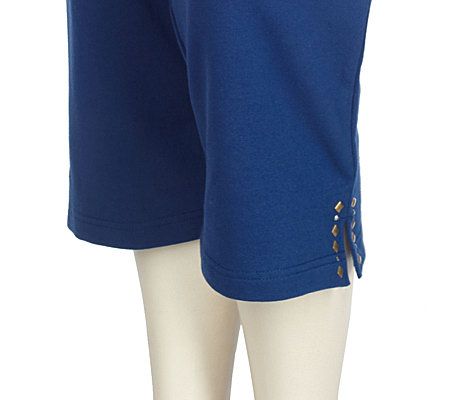 Sport Savvy Stretch French Terry Jacket & Crop Pant Set w/Stud