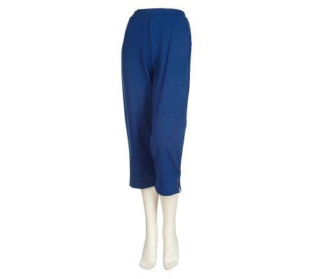 Sport Savvy Stretch French Terry Jacket & Crop Pant Set w/Stud