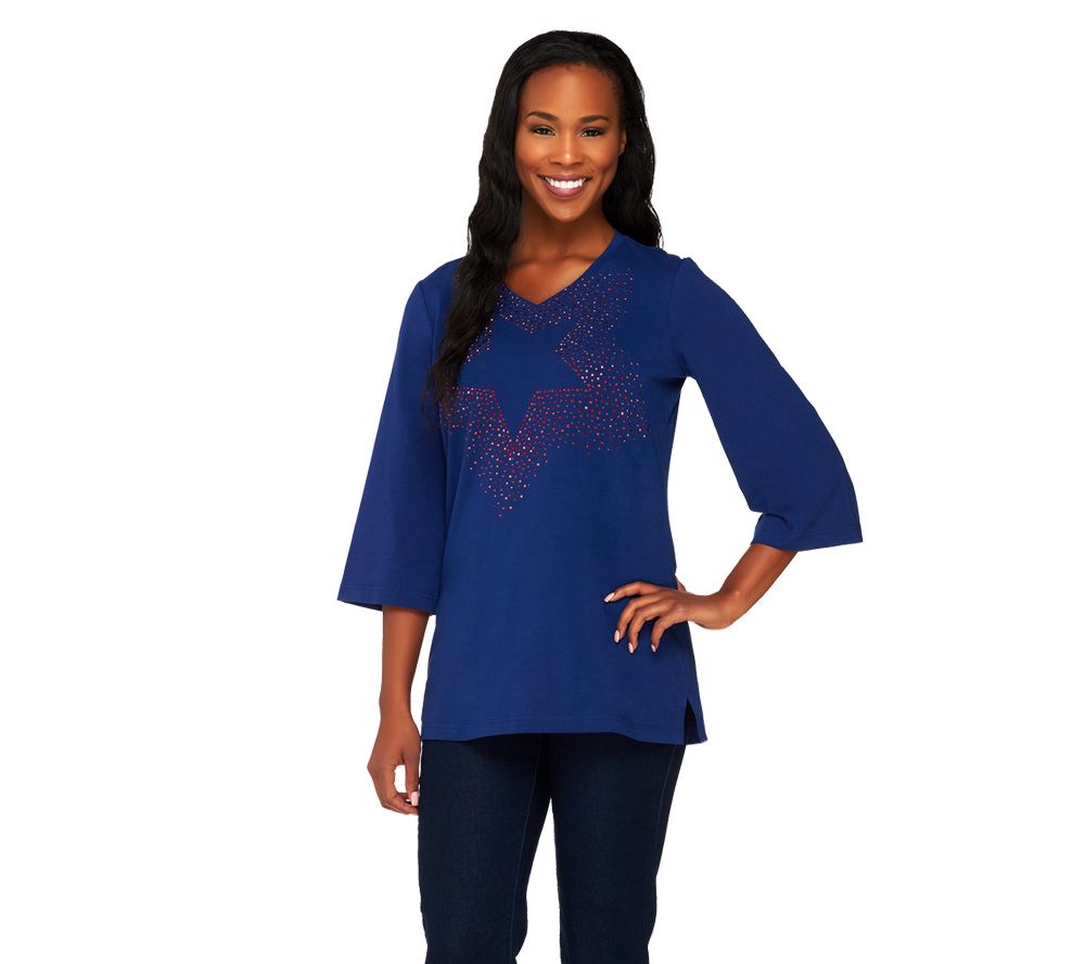 Quacker Factory 3/4 Sleeve Motif Spray Tunic - A212705