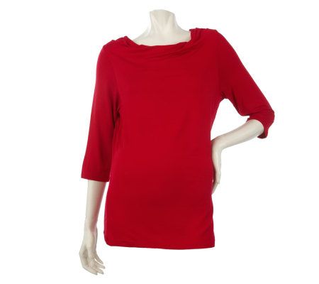 Dennis Basso Stretch Rayon Drape Neck Top with Elbow Sleeves - A214205