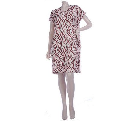 Stan Herman Animal Print Micro Terry Short Sleeve Lounge Dress - A214405