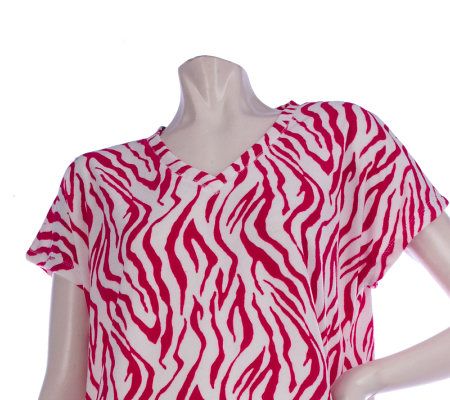 Stan Herman Animal Print Micro Terry Short Sleeve Lounge Dress