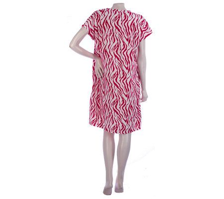 Stan Herman Animal Print Micro Terry Short Sleeve Lounge Dress