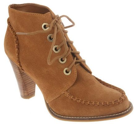 B. Makowsky Suede Lace-up Booties on Stacked Heel - A216205