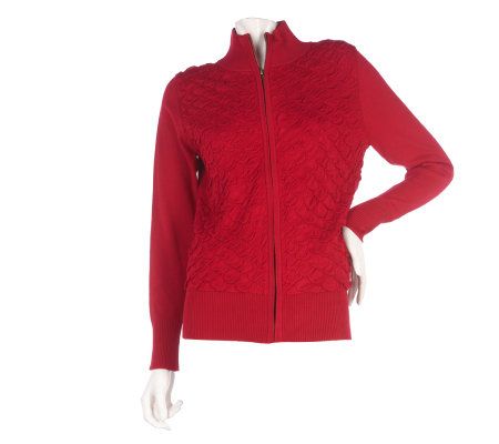 M by Marc Bouwer Long Sleeve Zip Front Popcorn Sweater - A218105