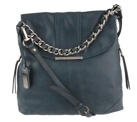 B. Makowsky Vintage Leather Convertible Flap Hobo with Chain Strap - A219005
