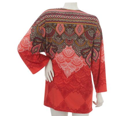 Attitudes by Renee Open Front Border Print Jacket