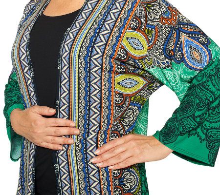 Attitudes by Renee Open Front Border Print Jacket