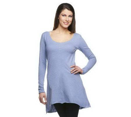 G.I.L.I. Long Sleeve Scoop Neck Hi-Low Hem Knit Top - A231805