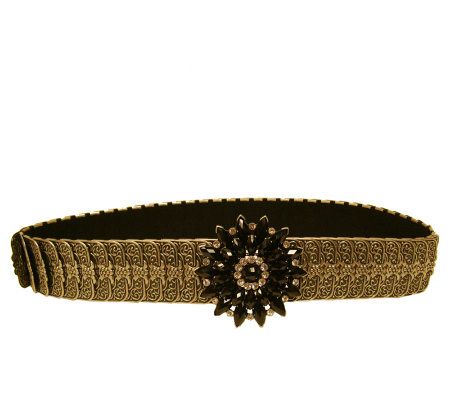 Kelli Kouri Wide Metal Stretch Belt w/ Black Stones & Crystal - A241205