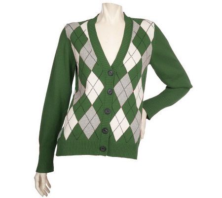 Denim & Co. Long Sleeve Argyle Button Front Cardigan - A82505
