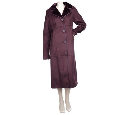 Dennis Basso Faux Shearling Full Length Coat with Piping Detail - A94705