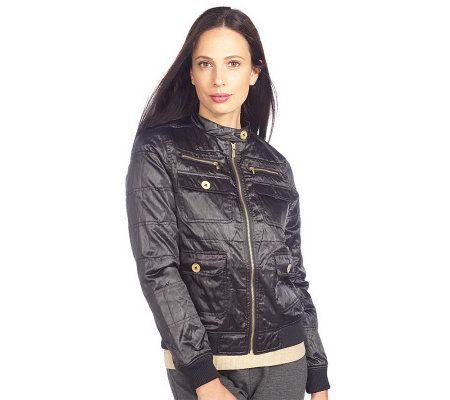Isaac Mizrahi Live! Metallic Zip Front Bomber Jacket - A209706