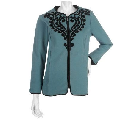 Bob Mackies Ponte Knit Jacket with Velvet Applique - A210406
