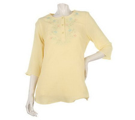Denim & Co. 3/4 Sleeve Embroidered Gauze Tunic with Knit Tank - A215806