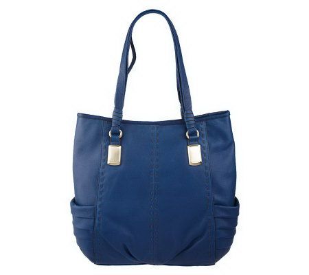 B.Makowsky Glove Leather Snap Top Tote with Pleating & Stitch Detail - A219006