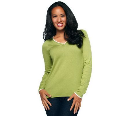 Liz Claiborne New York V-neck Sweater with Trim Detail - A220806