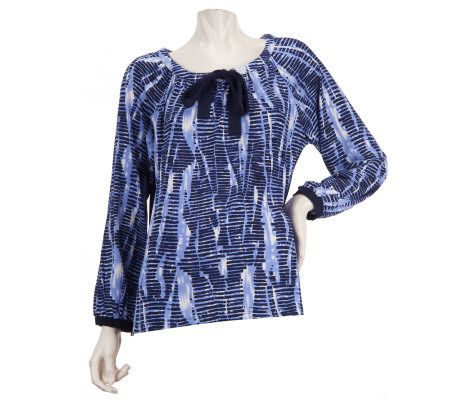 Linea by Louis DellOlio Printed Peasant Top with Bow Detail - A221806