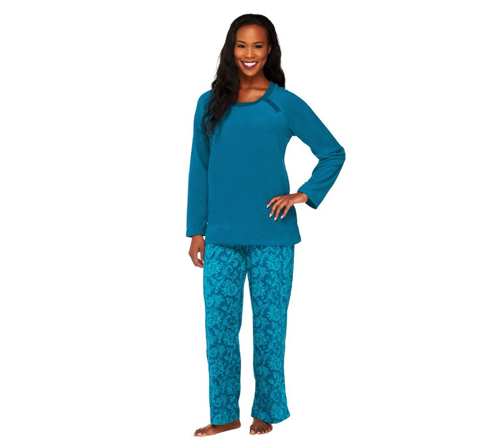 Carole Hochman Microfleece 2pc Set with Solid Top and Tonal Print Pant - A227906