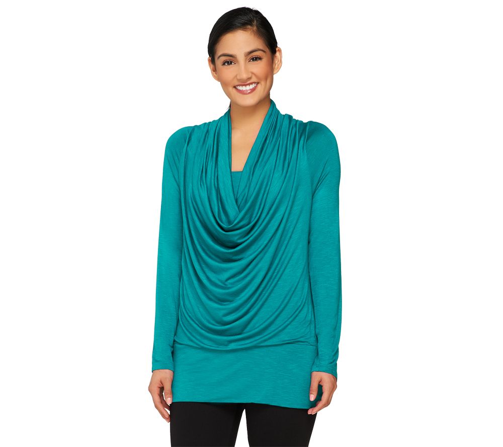 Attitudes by Renee Cowl Neck Slub Knit Top w/Banded Hem - A228206