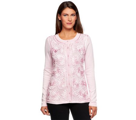 Isaac Mizrahi Live! Floral Soutache Button Front Cardigan - A229306