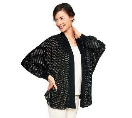 Joan Rivers Open Cardigan with Batwing Sleeve and Gold Accents - A229906