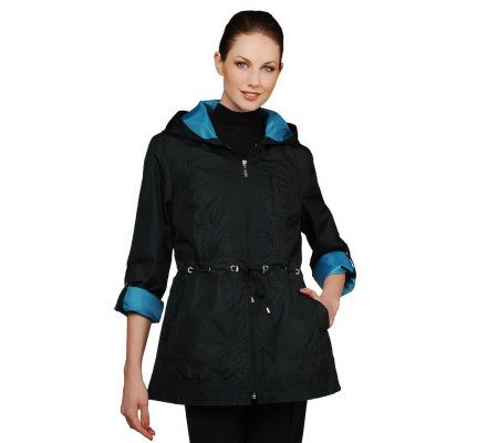 Susan Graver Water Resistant Packable Anorak Jacket with Pop Lining - A230706