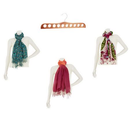 Set of 3 Fashion Scarves with Wood Scarf Hanger by Hummingbird - A231606