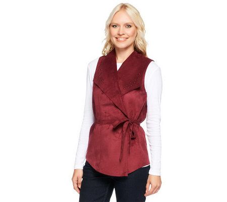 Denim & co. Faux Suede Vest w/ Stud Detail & Removable Belt