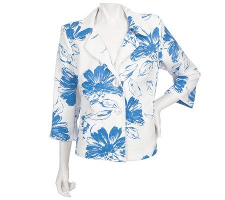 Susan Graver 3/4 Sleeve Printed Floral Textured Jacket - A80506