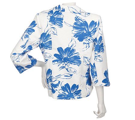 Susan Graver 3/4 Sleeve Printed Floral Textured Jacket