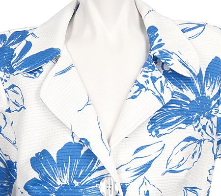 Susan Graver 3/4 Sleeve Printed Floral Textured Jacket