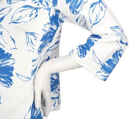Susan Graver 3/4 Sleeve Printed Floral Textured Jacket