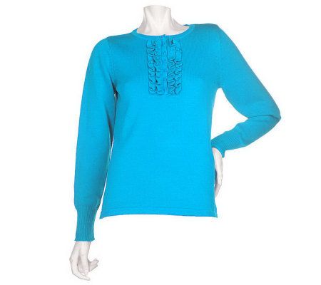 Denim & Co. Henley Sweater with Ruffle Placket - A82506