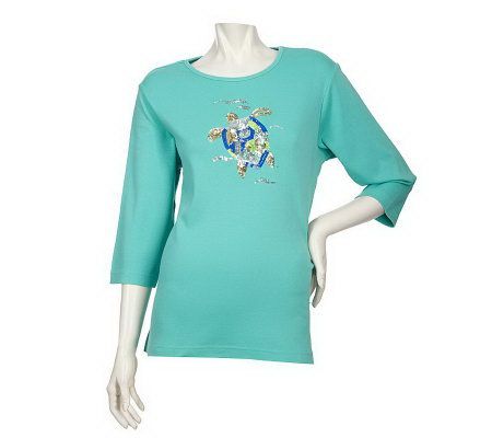 Quacker Factory 3/4 Sleeve Under the Sea T-Shirt - A200707