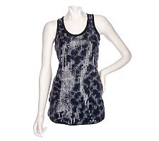 K-DASH by Kardashian Printed Sequin Tank Top with Racerback