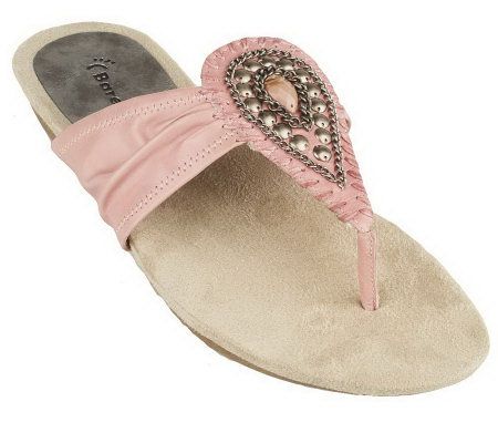 BareTraps Leather Thong Sandals w/ Stone & Chain Detail - A213207