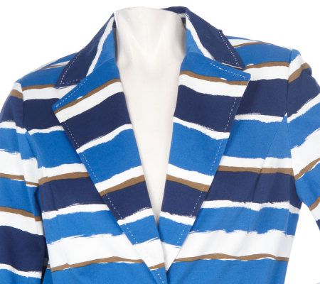 Dennis Basso Stretch Twill Painter Stripe One Button Jacket