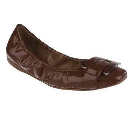 B. Makowsky Patent Square Toe Flat w/Buckle Detail - A216207