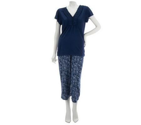 Carole Hochman Lily Strokes Jersey Knit 2-piece PJ Capri Set - A220507