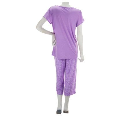 Carole Hochman Lily Strokes Jersey Knit 2-piece PJ Capri Set