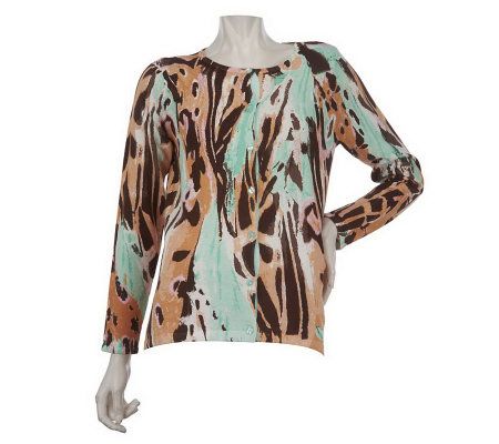 Linea by Louis DellOlio Printed Crew Neck Cardigan - A221807
