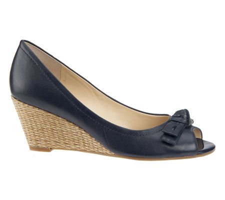 Isaac Mizrahi Live! Peep Toe Wedge with Patent Bow Detail