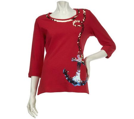 Quacker Factory Anchors Away Sequin Sparkle T-shirt - A223907