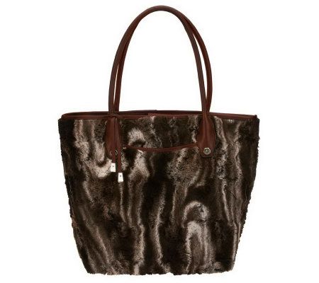 B. Makowsky Faux Fur Satchel with Leather Trim - A226307