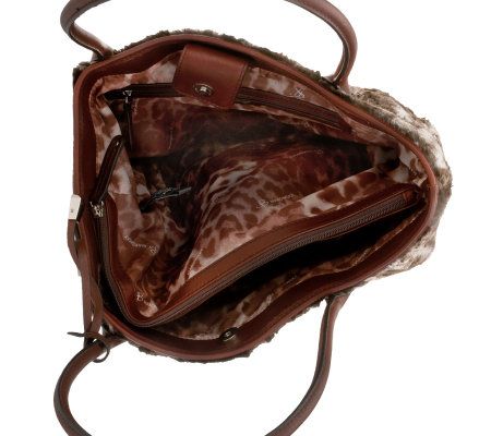 B. Makowsky Faux Fur Satchel with Leather Trim