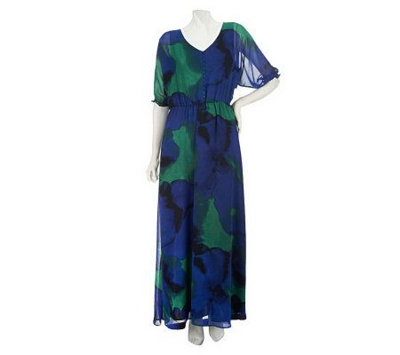 Isaac Mizrahi Live! Marble Print Dolman Sleeve Maxi Dress - A226707