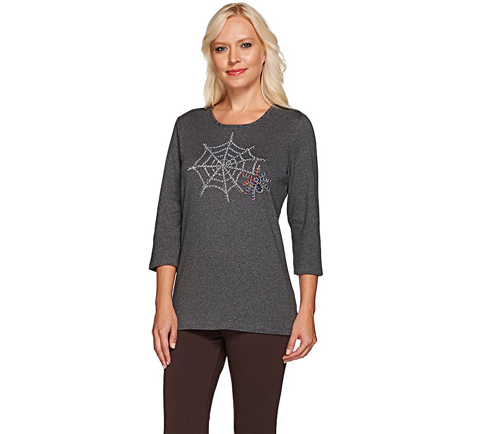 Quacker Factory Falloween Sparkle 3/4 Sleeve T-shirt - A226907